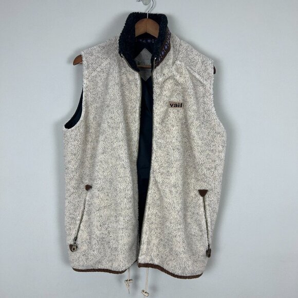 Vail Colorado Fleece Vest Mens XL Full Zip Pockets Cream Vintage - Picture 10 of 14